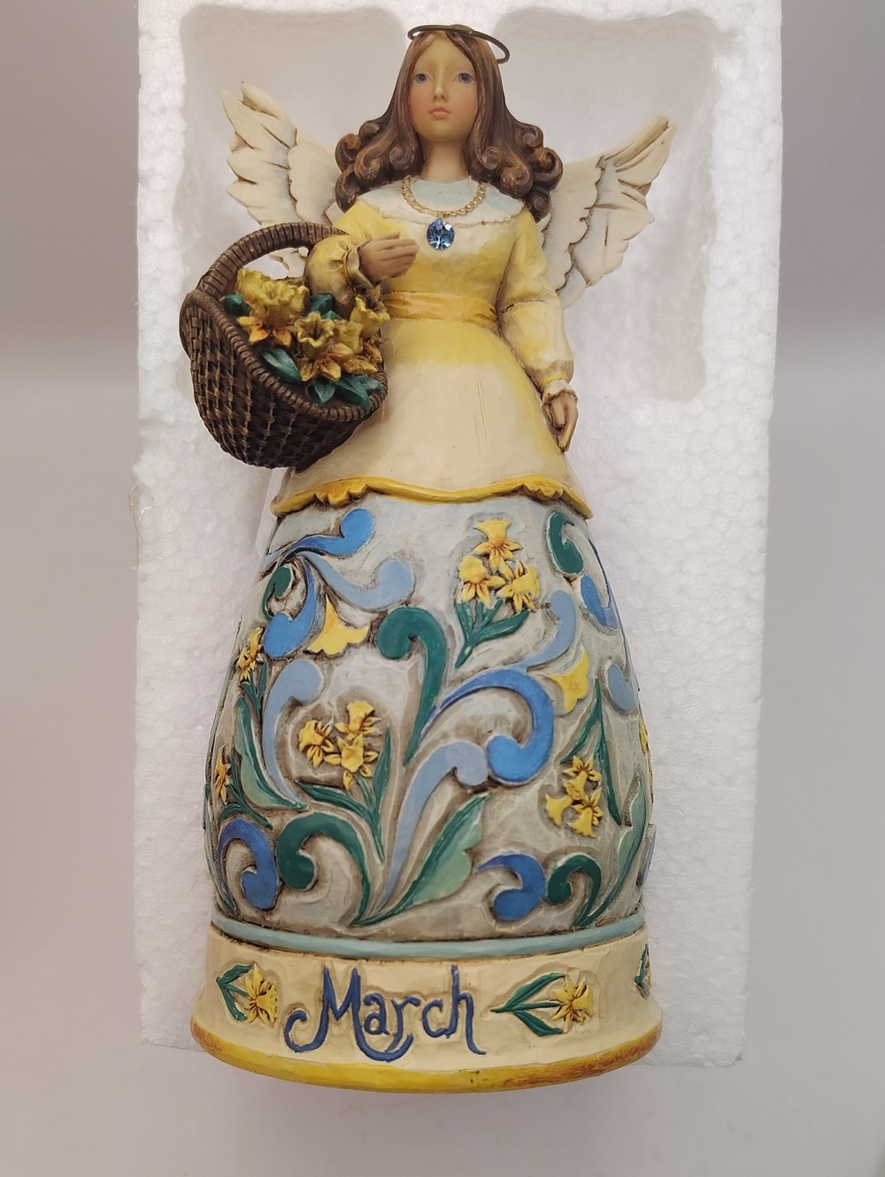 JIM SHORE Heartwood Creek 2008 "March" Angel Figure 4012552 Daffodil Aquamarine